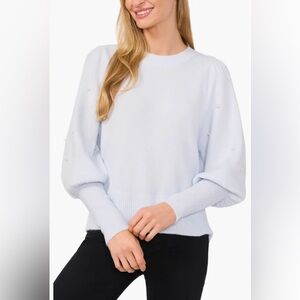 Cece Faux Pearl Juliet Sleeve Sweater Light Blue Large Holiday Sweatsd
